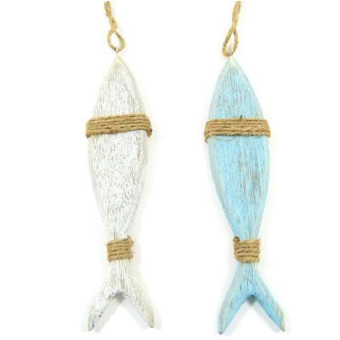 Wooden Hanging Fish Decoration 28cm Nautical Ornament I Each