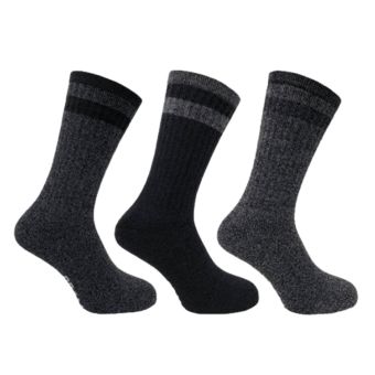 Bramble Men’s All Terrain Stripe Socks – Black/Grey (3 Pack) Size 6–11
