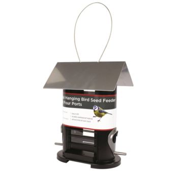 Redwood Metal Hanging Bird Seed Feeder with 4 Ports | Weatherproof Garden Feeder for Wild Birds