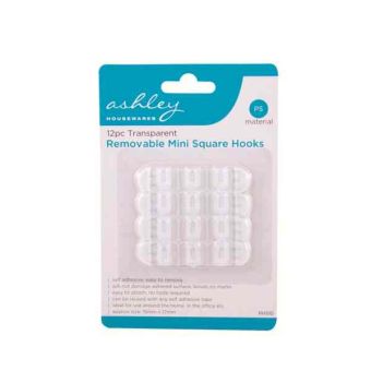 12 Piece Transparent Removable Mini Square Hooks