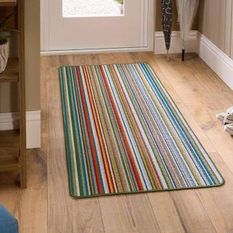 My Stain Resistant Candy Multi Green Stripe Runner 67 x 150cm Washable Non Slip Door Mat