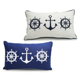 Nautical Decorative Pillows with Anchor and Steering Wheel Design - 50x30cm