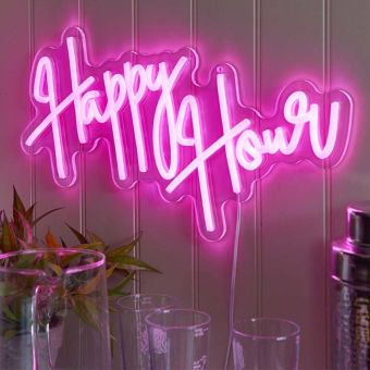 NeonEsque Happy Hour LED Neon Sign | USB Powered Low Voltage Wall Light