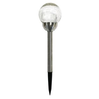 Night Bloom Stainless Steel Solar Orb Garden Light with Crackle Glass and White LED