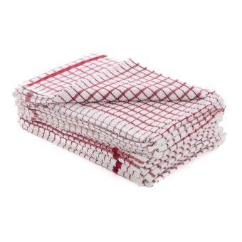 No. 50 Terry Check Tea Towel Red – 100% Cotton High Absorbency 65 x 45cm