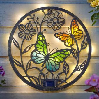 Papillon Solar LED DecorDisc Butterfly Wall Light 32cm Garden Wall Decoration