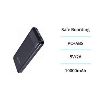 Black 10,000mAh Power Bank with 2 USB Ports, Type-C & Micro USB:
