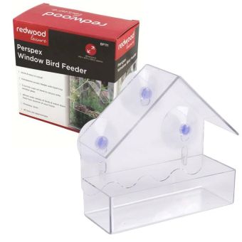 Redwood Perspex Window Bird Feeder | Acrylic Suction Cup Feeder with Tray, 2 Section Design