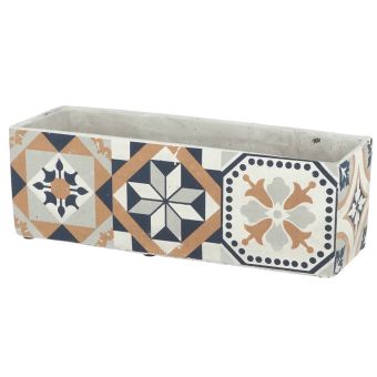 Portuguese Tile Concrete Planter Box I Indoor Outdoor Flower Pot - 39.5cm