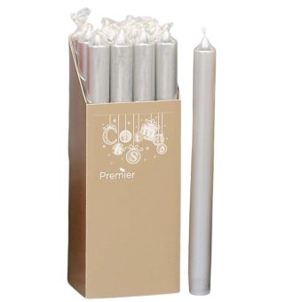 Premier 25cm Silver Dinner Candles – Add a Touch of Elegance to Every Occasion I Pack of 12