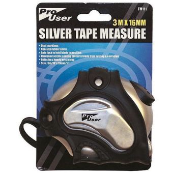 Pro User Silver Auto Lock Tape Measure - 3m x 16mm