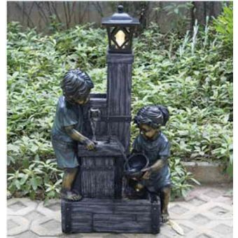 Natura Boy & Girl at Lighted Fountain