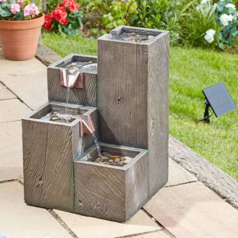 Quad Hybrid Power Solar Water Feature Cascading Garden Fountain with Battery Backup