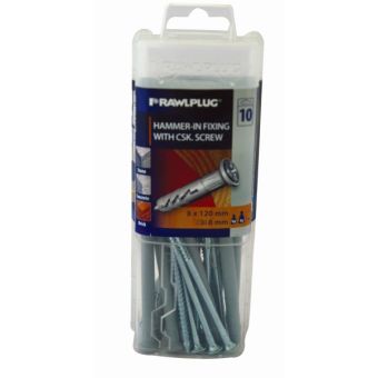 Rawlplug Hammer In Fixing & Screw 8 x 120mm - 10 Pack