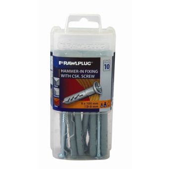Rawlplug Hammer In Fixing & Screw 8 x 100mm - 10 Pack
