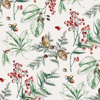 Red Berries and Pinecones Oil Cloth – Heavy Quality I 1.4m Width - Price Per Metre