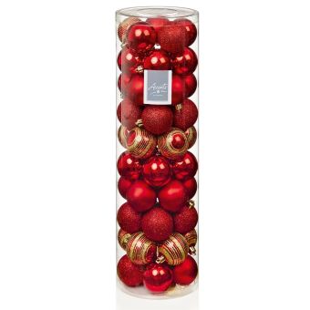 Premier Red Glitter Effect Shatterproof Christmas Bauble Set – 60mm Round Multi-Finish Ornaments I Pack of 50