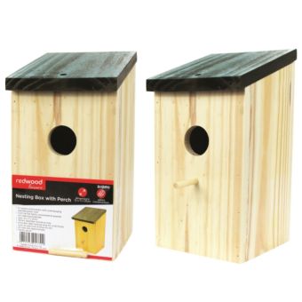 Redwood Nesting Box with Perch - 12 x 11 x 21cm