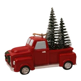 Resin Red Truck With Christmas Tree