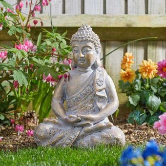 Resting Buddha Garden Ornament | Brushed Gold Decorative Figurine 37cm
