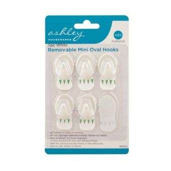 Ashley 5pc White Removable Mini Oval Hooks
