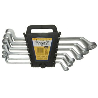 Ring Spanner Set Bent – 6 Piece (6–17 mm) I Polished CR-V Ring Spanners with 45° Offset for Hard-to-Reach Areas