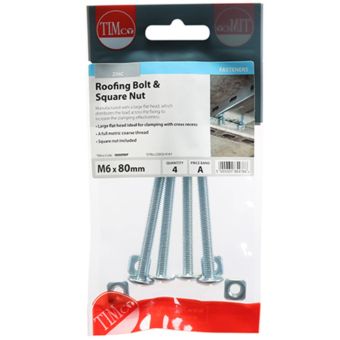 Timco Roofing Bolts & Square Nuts Zinc Plated M6 x 80 – Pack of 4