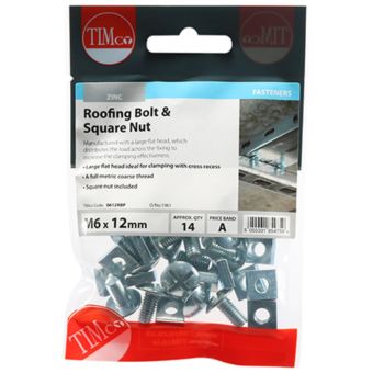 Timco Roofing Bolts & Square Nuts Zinc Plated M6 x 12 – Pack of 14