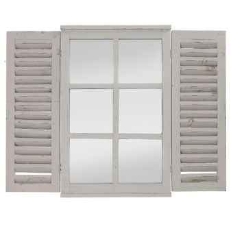 Rustic Window Mirror with Opening Shutter Doors for Indoor and Outdoor Use - 59cm