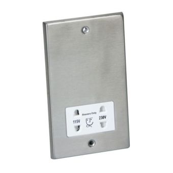 Shaver Socket Dual Voltage 110/240v Satin Chrome - White Inserts