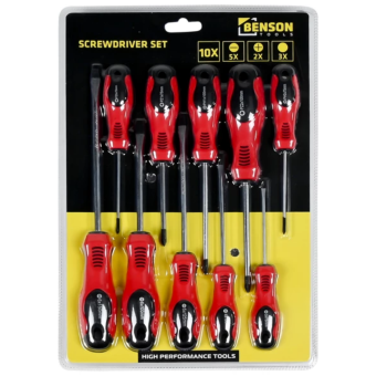 Benson 10 Piece Screwdriver Set I Slotted Phillips Pozi