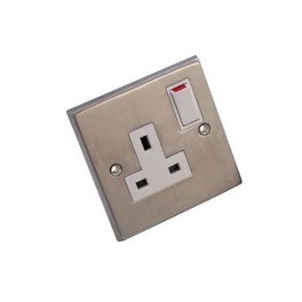 Switched Socket Single 13Amp Satin Chrome White Inserts