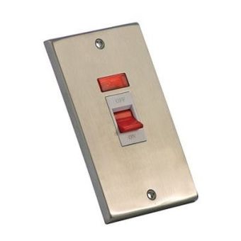 Switch 45Amp 2G Double Size Tall with Neon Satin Chrome White Inserts