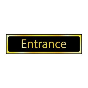 Self-Adhesive PVC "Entrance" Sign 200x50mm - Black And Polished Gold Effect