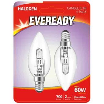 Eveready Eco Halogen Candle 46W(60W) 220-240V Clear E14 (SES) - Pack of 2