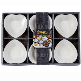 Porcelain Heart Bowl Set of 6 | White Serving & Snack Bowls 10 x 10 cm