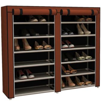 ShoeSmart Mobile Shoe Storage Cabinet with Dust Cover – 12 Shelf Brown Organiser for Hallways and Wardrobes