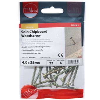 TIMco Solo Chipboard Woodscrews 4.0 x 35mm PZ2 Yellow Zinc I Pack 22