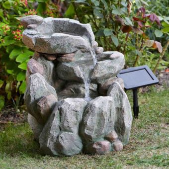 Stone Effect Fountain with Solar Panel and Rock Fall Decoration