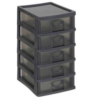 5 Drawer Storage Unit Grey | Compact Plastic Organiser with Drawers
