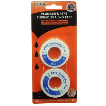 STUK PTFE Thread Seal Tape Twin Pack 12mm x 12m – Plumber’s Threading Tape for Pipe Sealing