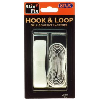 Stuk Hook & Loop Self Adhesive Fastener Tape 20mm x 1m – White Stick-On Fixing Strip