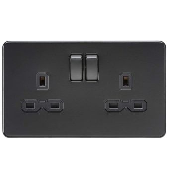 2 Gang Switched Socket with Insert 13A - Matt Black