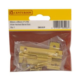 Polished Brass Necked Barrel Bolts - 25mm x 63mm