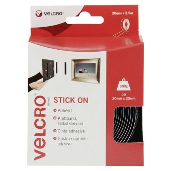 Velcro Hook-and-loop tape stick-on Hook and loop pad 20mm x 20 mm Black 2.5 m