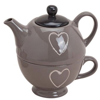 Heart Teapot & Cup Set | 2-Part Stackable Tea for One Set