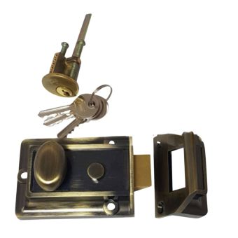 Tessi Traditional Night Latch Antique Brass 60mm Backset Door Lock