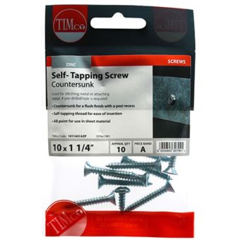 Timco Self-Tapping Screws PZ Countersunk Zinc 10 x 1 1/4"