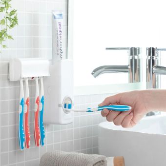 InnovaGoods Toothpaste Dispenser & Toothbrush Holder | Diseeth Wall Mounted Oral Care Organiser