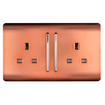 Trendi 2 Gang Long Switched Plug Socket 13amp - Copper